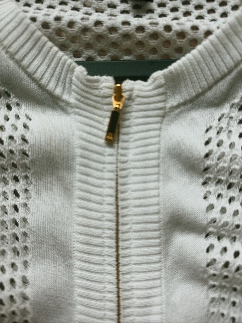 Escada White Open-Knit Zip Front Swim Coverup with Drawstring - Picture 4 of 7